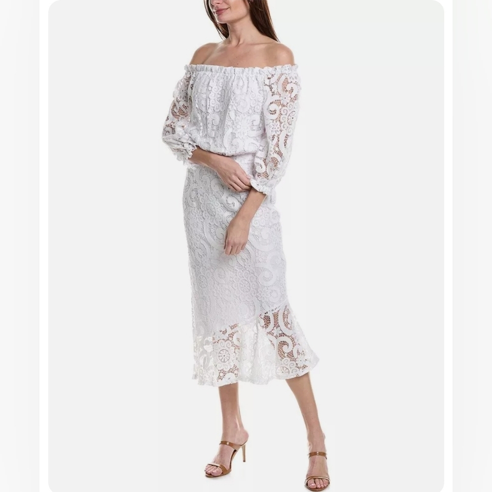🔥Nanette Lepora Valentina Lace Off-the-shoulder White Lace Dress
